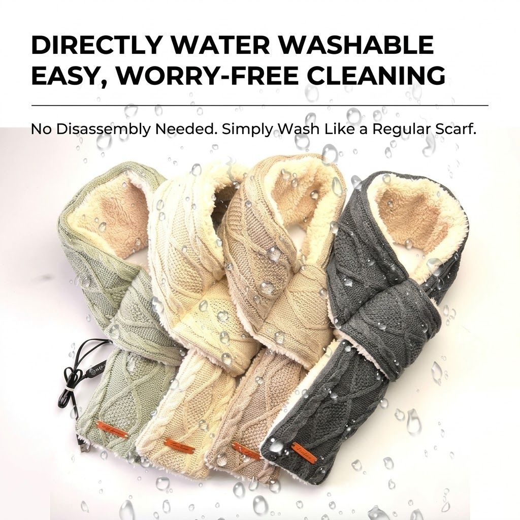 USB-Powered Heated Scarf with 3 Temperature Settings, Knitted Jacquard Design, Soft Fleece Lining, Ideal for Winter Outdoor and Home Use, Machine Washable, Power Bank Not Included (Plaid Jacquard, Beige)