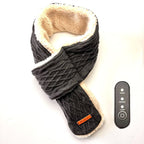 USB-Powered Heated Scarf with 3 Temperature Settings, Knitted Jacquard Design, Soft Fleece Lining, Ideal for Winter Outdoor and Home Use, Machine Washable, Power Bank Not Included (Plaid Jacquard, Khaki)