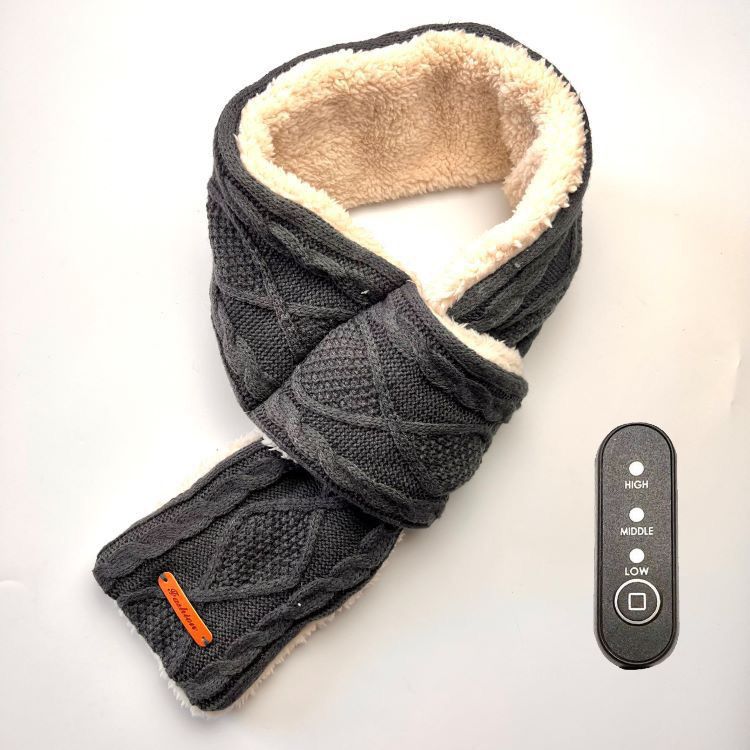 USB-Powered Heated Scarf with 3 Temperature Settings, Knitted Jacquard Design, Soft Fleece Lining, Ideal for Winter Outdoor and Home Use, Machine Washable, Power Bank Not Included (Plaid Jacquard, Light Green)