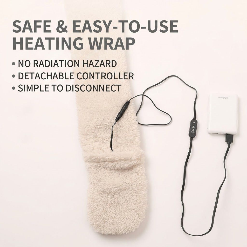 USB-Powered Heated Scarf with 3 Temperature Settings, Knitted Jacquard Design, Soft Fleece Lining, Ideal for Winter Outdoor and Home Use, Machine Washable, Power Bank Not Included (Stripe Jacquard, Beige)