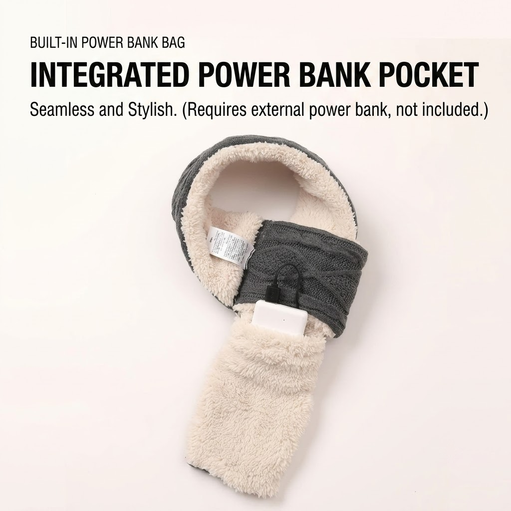 USB-Powered Heated Scarf with 3 Temperature Settings, Knitted Jacquard Design, Soft Fleece Lining, Ideal for Winter Outdoor and Home Use, Machine Washable, Power Bank Not Included (Stripe Jacquard, Dark Grey)