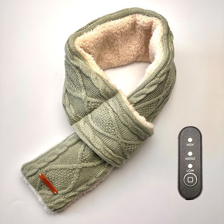 USB-Powered Heated Scarf with 3 Temperature Settings, Knitted Jacquard Design, Soft Fleece Lining, Ideal for Winter Outdoor and Home Use, Machine Washable, Power Bank Not Included (Stripe Jacquard, Dark Grey)