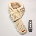 USB-Powered Heated Scarf with 3 Temperature Settings, Knitted Jacquard Design, Soft Fleece Lining, Ideal for Winter Outdoor and Home Use, Machine Washable, Power Bank Not Included (Stripe Jacquard, Khaki)