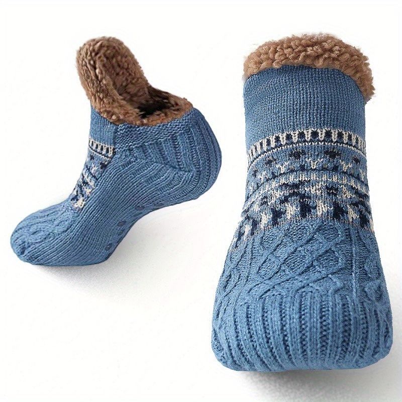 Men's Fleece-Lined Anti-Slip House Socks – Warm, Cozy, and Secure for Indoor Wear with Plush Sherpa Lining and Silicone Grip Dots (L, Black)