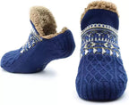 Men's Fleece-Lined Anti-Slip House Socks – Warm, Cozy, and Secure for Indoor Wear with Plush Sherpa Lining and Silicone Grip Dots (L, Blue)