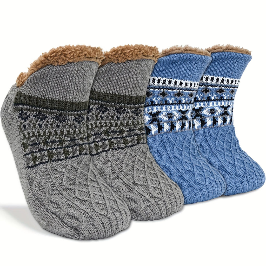 Men's Fleece-Lined Anti-Slip House Socks – Warm, Cozy, and Secure for Indoor Wear with Plush Sherpa Lining and Silicone Grip Dots (L, Red)