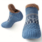 Men's Fleece-Lined Anti-Slip House Socks – Warm, Cozy, and Secure for Indoor Wear with Plush Sherpa Lining and Silicone Grip Dots (L, Red)