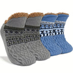Men's Fleece-Lined Anti-Slip House Socks – Warm, Cozy, and Secure for Indoor Wear with Plush Sherpa Lining and Silicone Grip Dots (M, RoyalBlue)
