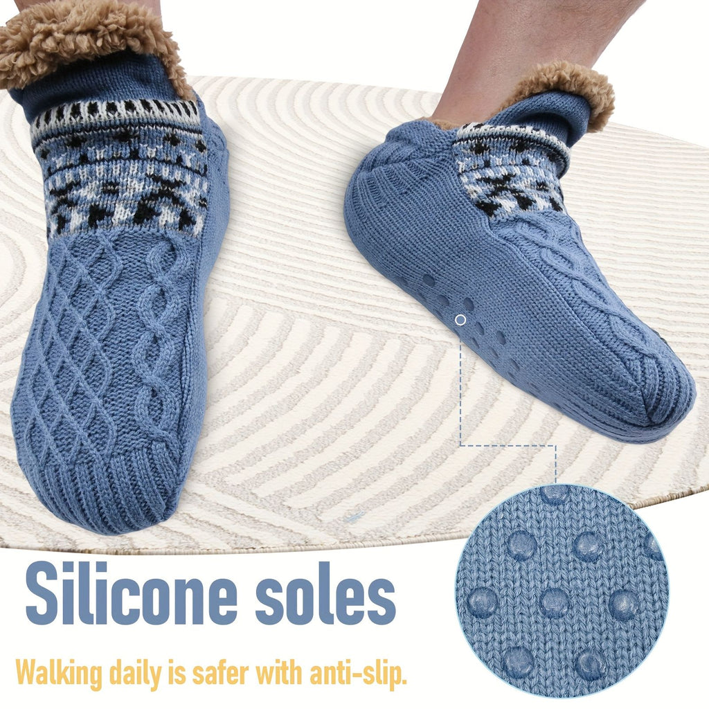 Men's Fleece-Lined Anti-Slip House Socks – Warm, Cozy, and Secure for Indoor Wear with Plush Sherpa Lining and Silicone Grip Dots (M, RoyalBlue)
