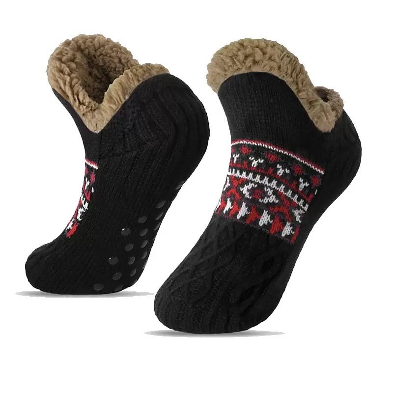Men's Fleece-Lined Anti-Slip House Socks – Warm, Cozy, and Secure for Indoor Wear with Plush Sherpa Lining and Silicone Grip Dots (S, Blue)