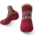 Men's Fleece-Lined Anti-Slip House Socks – Warm, Cozy, and Secure for Indoor Wear with Plush Sherpa Lining and Silicone Grip Dots (S, Red)