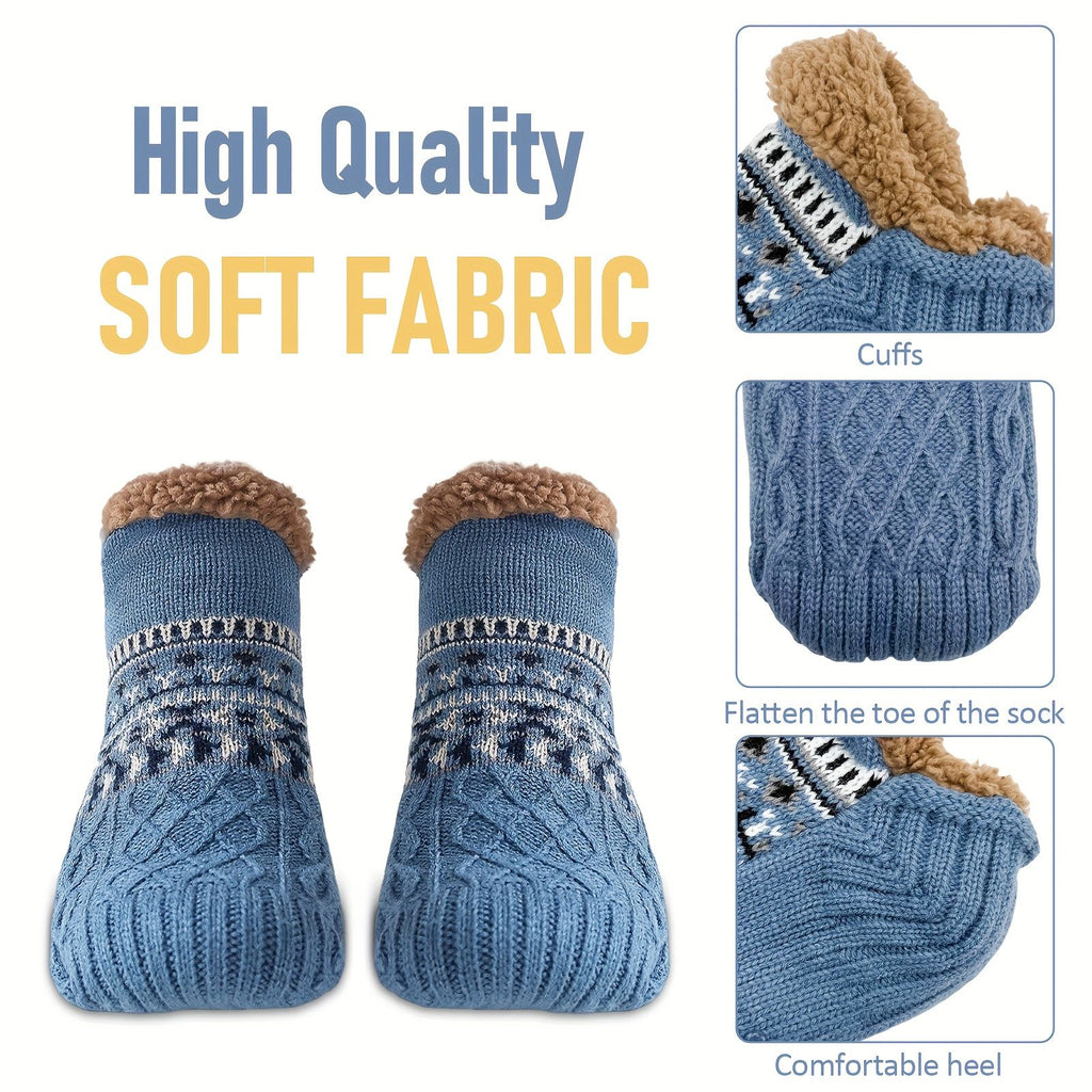 Men's Fleece-Lined Anti-Slip House Socks – Warm, Cozy, and Secure for Indoor Wear with Plush Sherpa Lining and Silicone Grip Dots (S, Red)