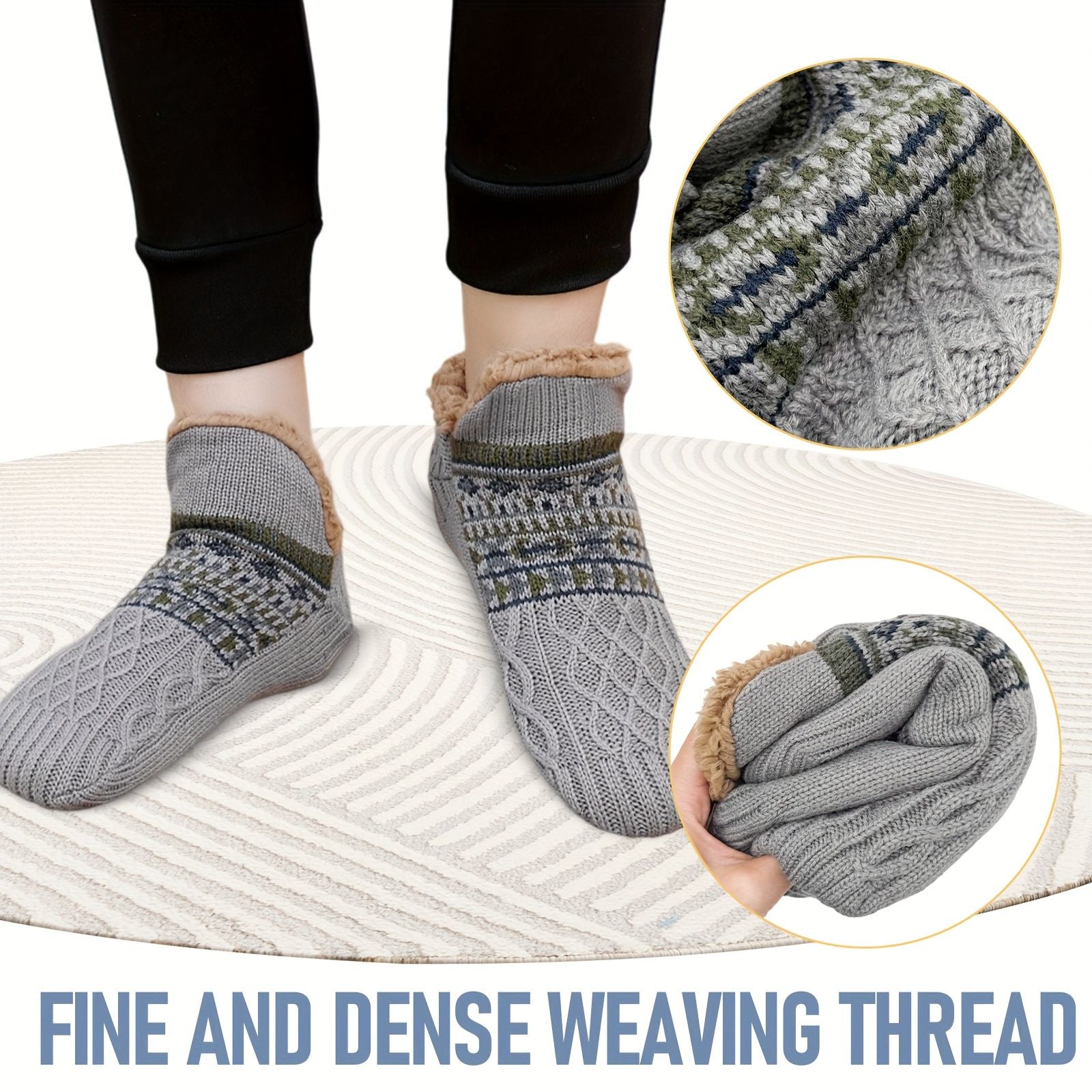 Men's Fleece-Lined Anti-Slip House Socks – Warm, Cozy, and Secure for Indoor Wear with Plush Sherpa Lining and Silicone Grip Dots (S, Red)