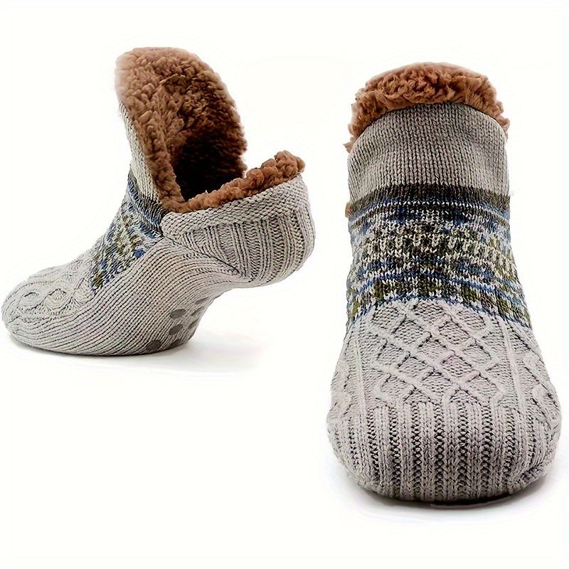 Men's Fleece-Lined Anti-Slip House Socks – Warm, Cozy, and Secure for Indoor Wear with Plush Sherpa Lining and Silicone Grip Dots (S, Red)