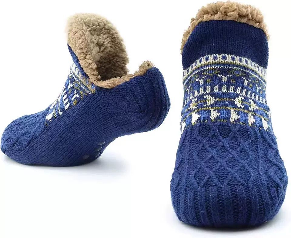 Men's Fleece-Lined Anti-Slip House Socks – Warm, Cozy, and Secure for Indoor Wear with Plush Sherpa Lining and Silicone Grip Dots (XL, Beige)