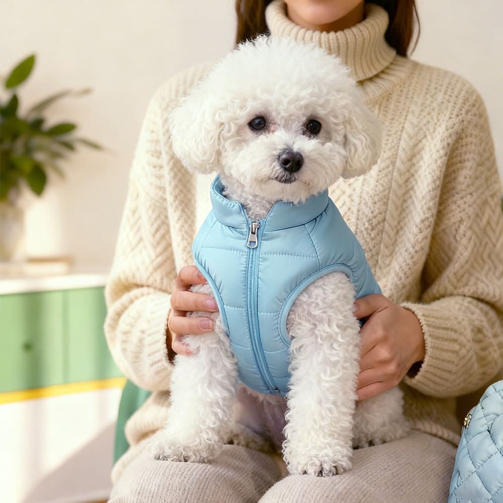 Winter Warm Quilted Vest for Small Pets – Water-Resistant, Fleece-Lined, Easy-On Design with Leash Hole for Indoor and Outdoor Use (M, Beige)