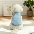 Winter Warm Quilted Vest for Small Pets – Water-Resistant, Fleece-Lined, Easy-On Design with Leash Hole for Indoor and Outdoor Use (M, Blue)