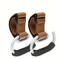 Universal Stroller Hooks with PU Leather Straps – Heavy-Duty Aluminum Baby Stroller Organizer for Hanging Bags, Purses, and Diaper Bags on Stroller Handles or Frames (2PCS（Brown）)