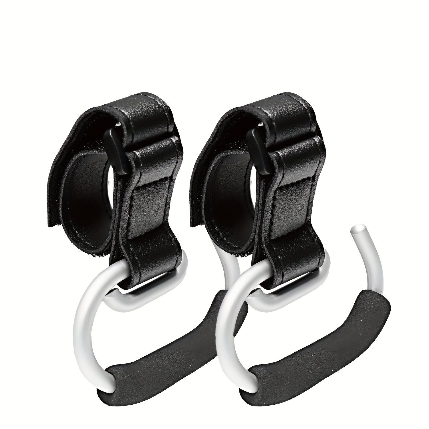 Universal Stroller Hooks with PU Leather Straps – Heavy-Duty Aluminum Baby Stroller Organizer for Hanging Bags, Purses, and Diaper Bags on Stroller Handles or Frames (2PCS（Brown）)