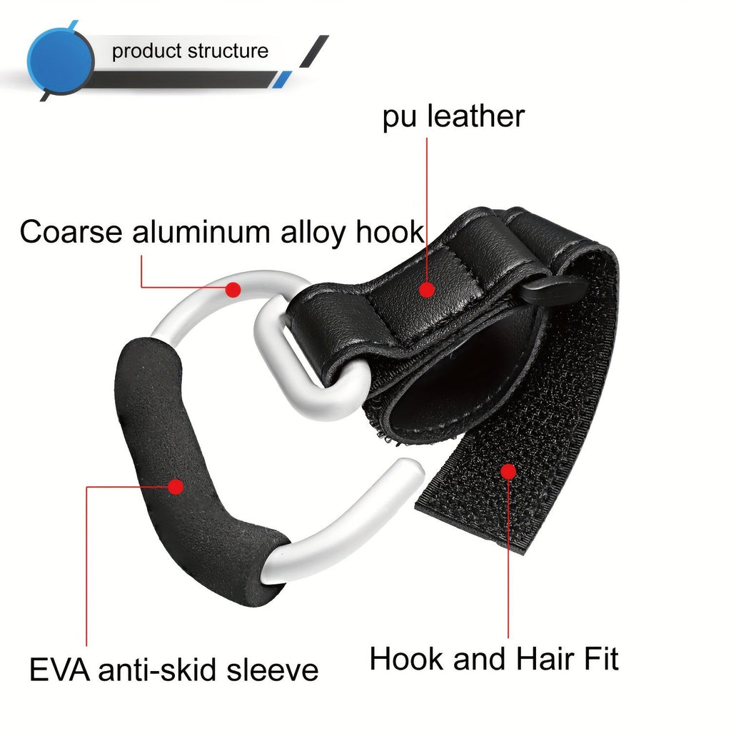 Universal Stroller Hooks with PU Leather Straps – Heavy-Duty Aluminum Baby Stroller Organizer for Hanging Bags, Purses, and Diaper Bags on Stroller Handles or Frames (Black)