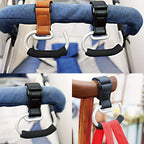 Universal Stroller Hooks with PU Leather Straps – Heavy-Duty Aluminum Baby Stroller Organizer for Hanging Bags, Purses, and Diaper Bags on Stroller Handles or Frames (Black)