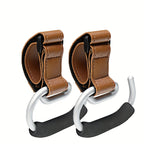 Universal Stroller Hooks with PU Leather Straps – Heavy-Duty Aluminum Baby Stroller Organizer for Hanging Bags, Purses, and Diaper Bags on Stroller Handles or Frames (Brown)