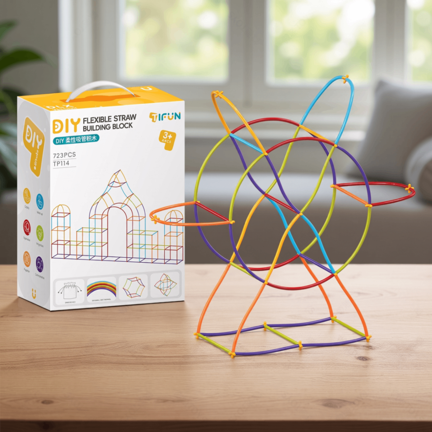 DIY Flexible Straw Building Blocks for Kids Ages 3-6, Creative Educational Construction Toy Set with Bendable Straws and Connectors, 112/242/723 Pieces for 3D Geometry and Imaginative Play (112PCS)