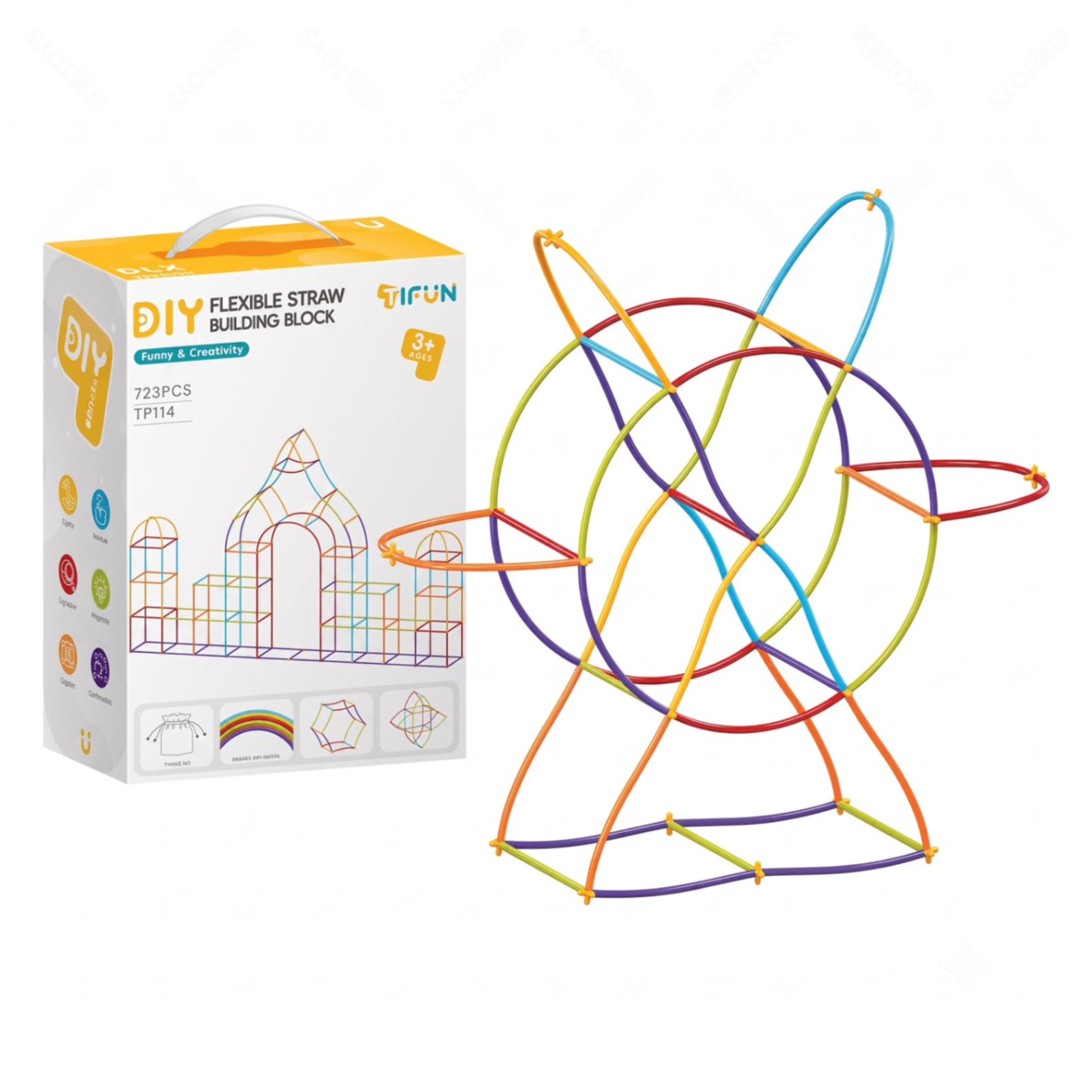 DIY Flexible Straw Building Blocks for Kids Ages 3-6, Creative Educational Construction Toy Set with Bendable Straws and Connectors, 112/242/723 Pieces for 3D Geometry and Imaginative Play (723PCS)