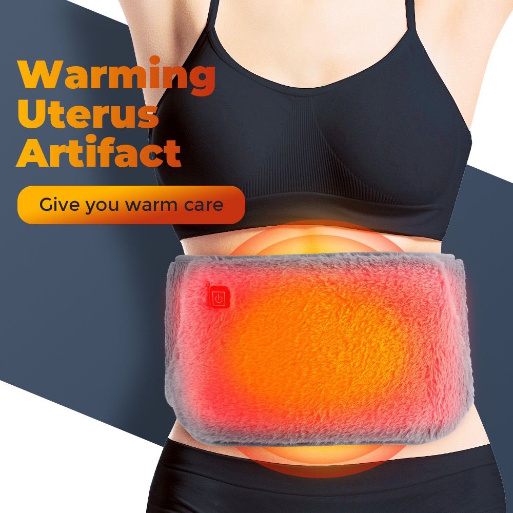 USB-Powered Electric Heating Waist Belt with Hand Pockets, 3-Heat Settings for Menstrual Cramp Relief, Office and Home Use, Soft Crystal Velvet, Machine Washable (Grey)