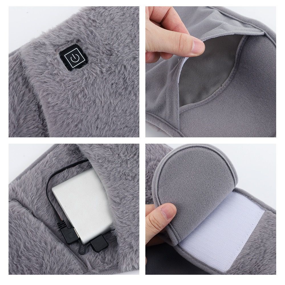 USB-Powered Electric Heating Waist Belt with Hand Pockets, 3-Heat Settings for Menstrual Cramp Relief, Office and Home Use, Soft Crystal Velvet, Machine Washable (Grey)