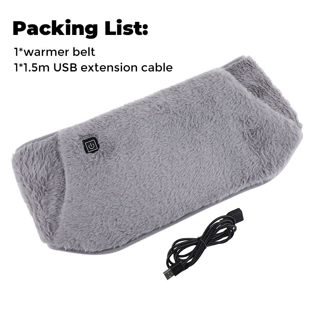 USB-Powered Electric Heating Waist Belt with Hand Pockets, 3-Heat Settings for Menstrual Cramp Relief, Office and Home Use, Soft Crystal Velvet, Machine Washable (Grey)