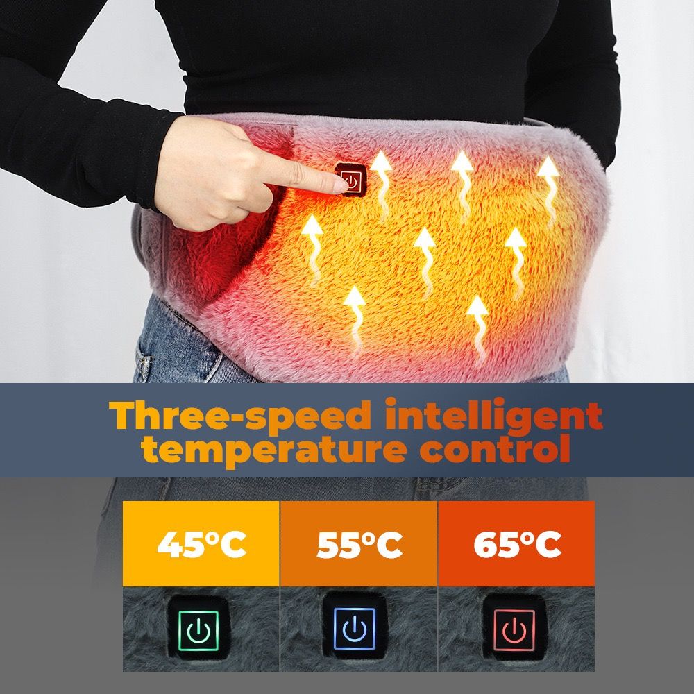 USB-Powered Electric Heating Waist Belt with Hand Pockets, 3-Heat Settings for Menstrual Cramp Relief, Office and Home Use, Soft Crystal Velvet, Machine Washable (Pink)