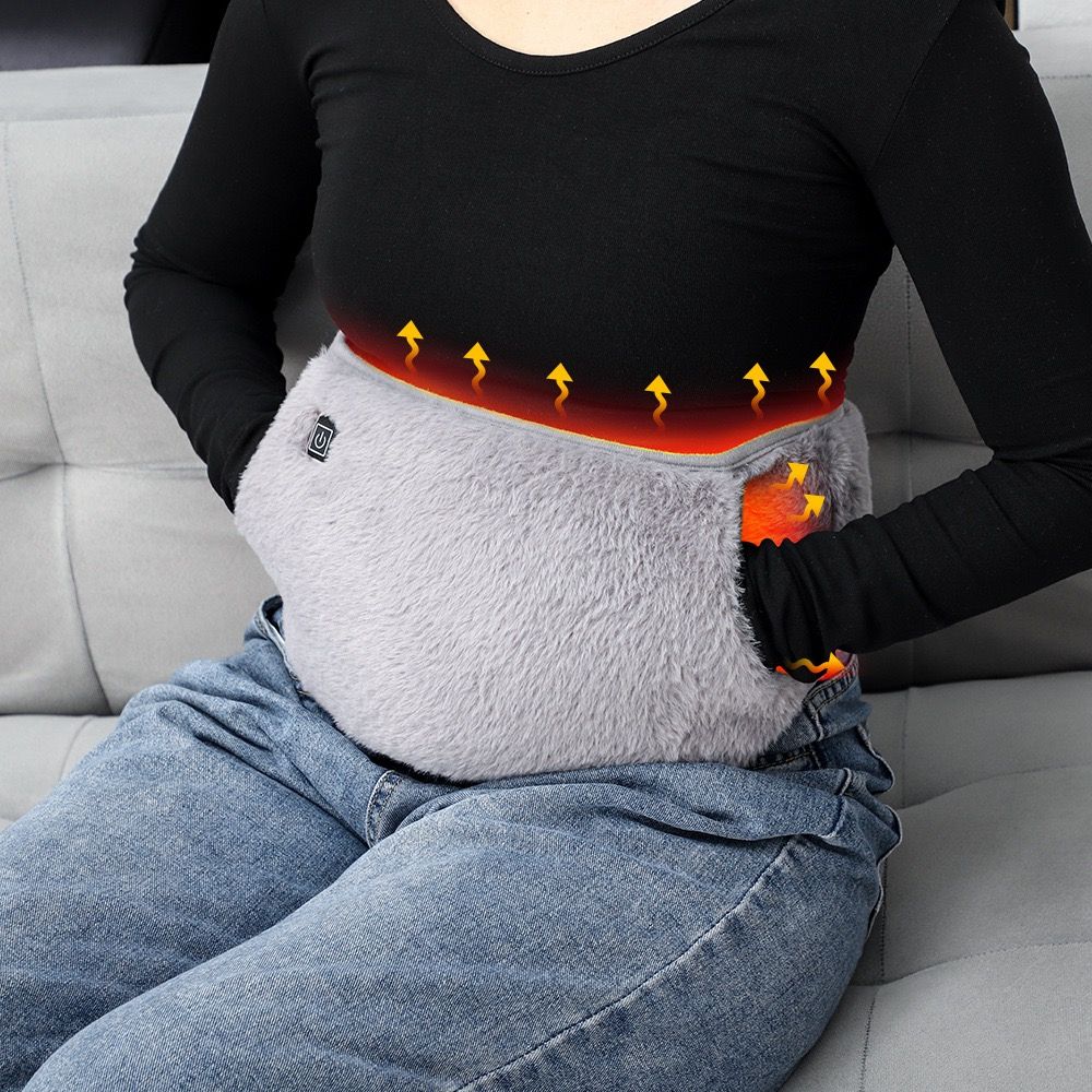 USB-Powered Electric Heating Waist Belt with Hand Pockets, 3-Heat Settings for Menstrual Cramp Relief, Office and Home Use, Soft Crystal Velvet, Machine Washable (Pink)