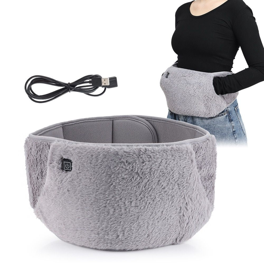 USB-Powered Electric Heating Waist Belt with Hand Pockets, 3-Heat Settings for Menstrual Cramp Relief, Office and Home Use, Soft Crystal Velvet, Machine Washable (Pink)