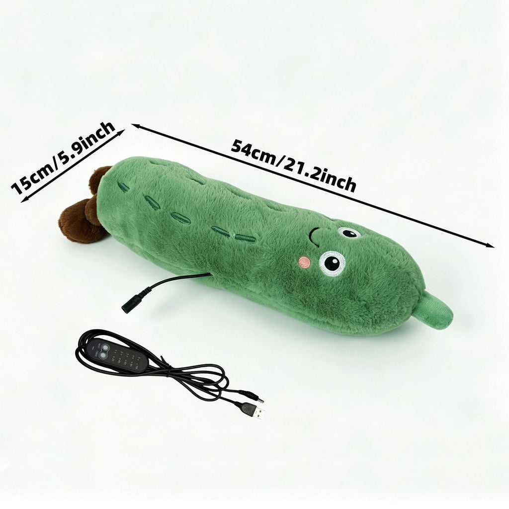 Cartoon Cucumber-Shaped USB Heated Plush Pillow, Soft Plush Body with Cute Embroidered Face, 5-Level Temperature Control and Timer, Ideal for Home, Car, Office, and Outdoor Camping Use (Green)