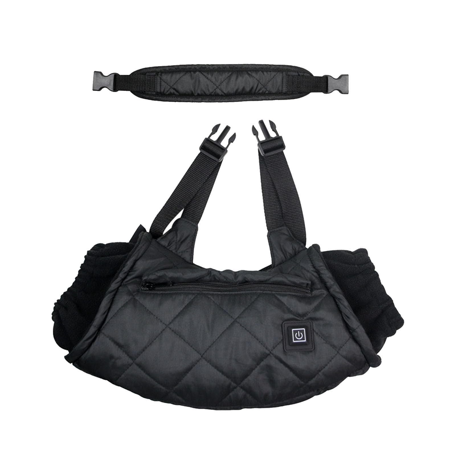 USB-Powered Heated Hand Muff with 3-Temperature Control, Water-Resistant Quilted Design, Adjustable Neck Strap, and Zippered Pocket for Outdoor Winter Activities Like Ice Fishing, Camping, and Hiking (Black)