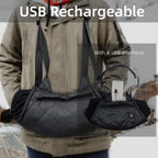 USB-Powered Heated Hand Muff with 3-Temperature Control, Water-Resistant Quilted Design, Adjustable Neck Strap, and Zippered Pocket for Outdoor Winter Activities Like Ice Fishing, Camping, and Hiking (Black)