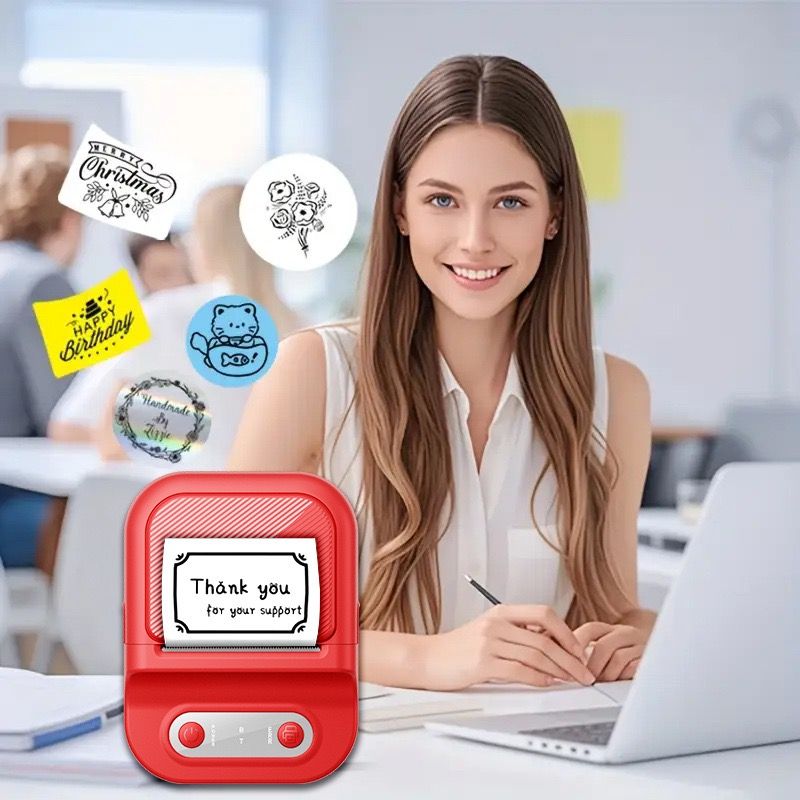 Portable Inkless Thermal Label Printer with Bluetooth Connectivity, Compatible with 12-58mm Paper Widths for Home Organization, Office Filing, Retail Pricing, and Creative Labeling Projects (Red)