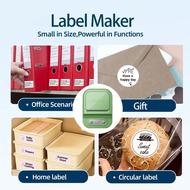 Portable Inkless Thermal Label Printer with Bluetooth Connectivity, Compatible with 12-58mm Paper Widths for Home Organization, Office Filing, Retail Pricing, and Creative Labeling Projects (White)