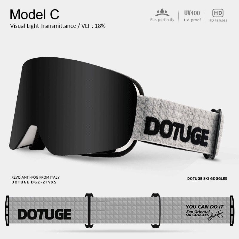 DOTUGE DGZ-Z19XS Series Ski Goggles with Magnetic Quick-Change Lens, Double-Layer Anti-Fog UV400 HD Coated Lenses, Compatible with Prescription Glasses, for Snow Sports, Climbing, and Mountain Adventures (A)