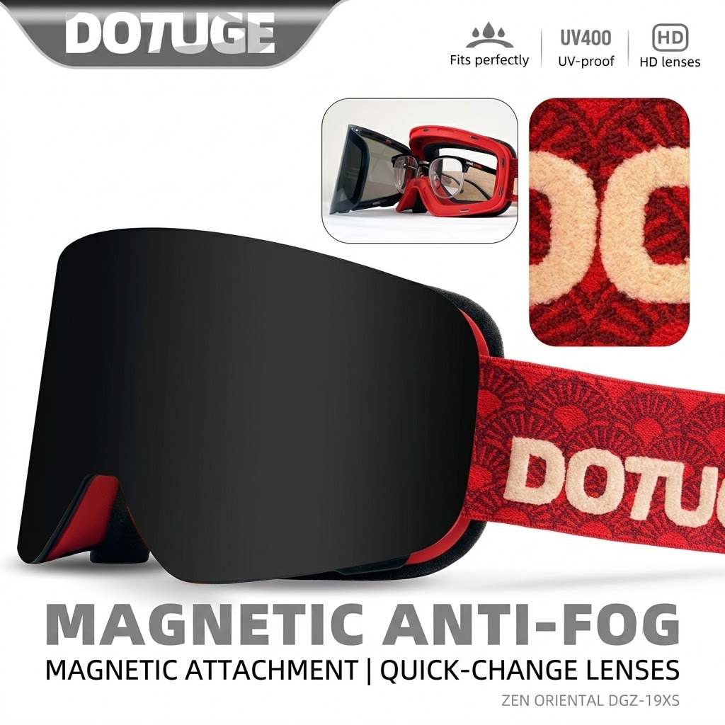 DOTUGE DGZ-Z19XS Series Ski Goggles with Magnetic Quick-Change Lens, Double-Layer Anti-Fog UV400 HD Coated Lenses, Compatible with Prescription Glasses, for Snow Sports, Climbing, and Mountain Adventures (B)