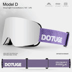 DOTUGE DGZ-Z19XS Series Ski Goggles with Magnetic Quick-Change Lens, Double-Layer Anti-Fog UV400 HD Coated Lenses, Compatible with Prescription Glasses, for Snow Sports, Climbing, and Mountain Adventures (E)