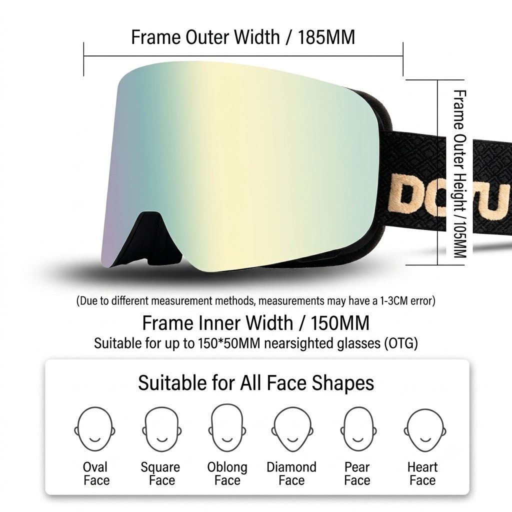 DOTUGE DGZ-Z19XS Series Ski Goggles with Magnetic Quick-Change Lens, Double-Layer Anti-Fog UV400 HD Coated Lenses, Compatible with Prescription Glasses, for Snow Sports, Climbing, and Mountain Adventures (F)