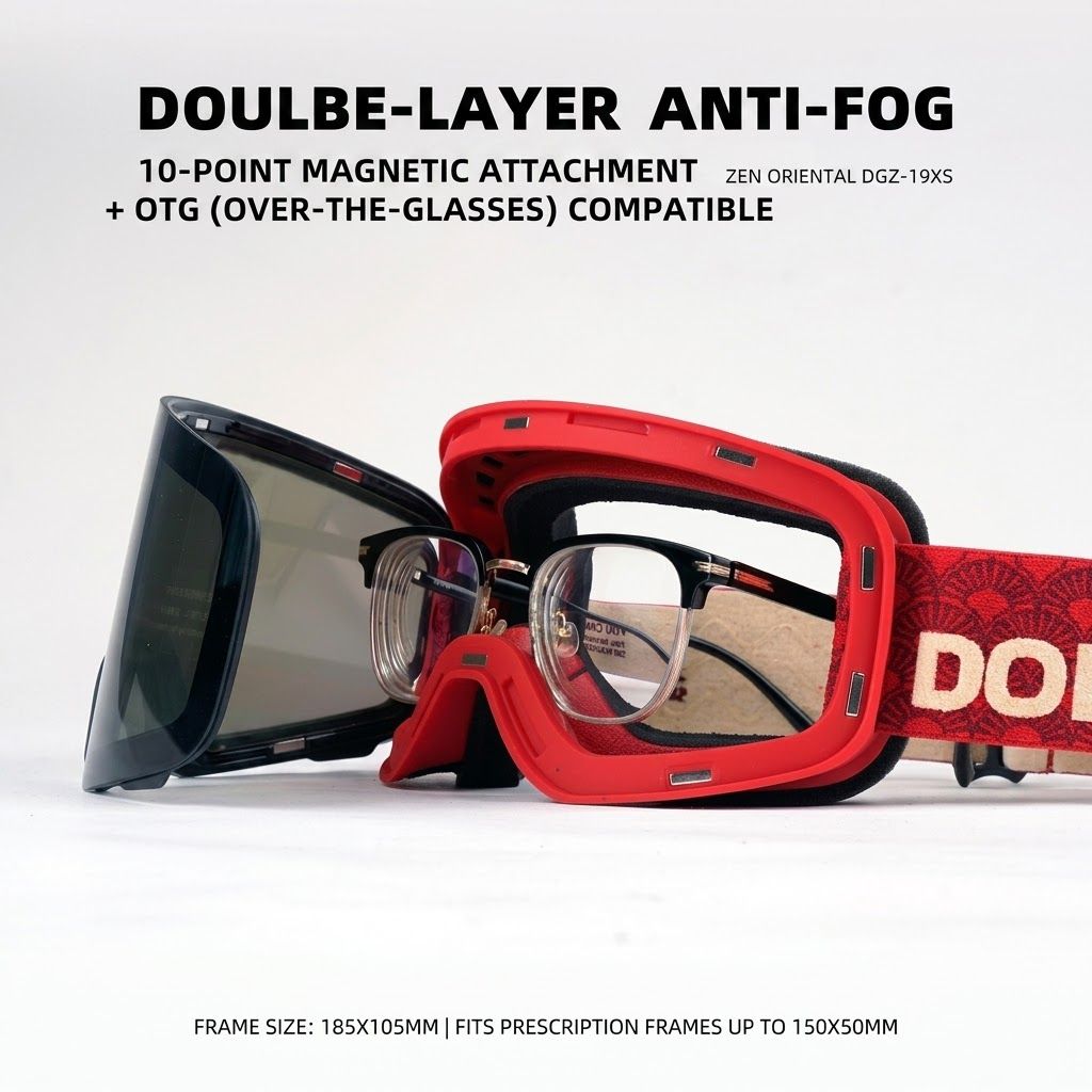 DOTUGE DGZ-Z19XS Series Ski Goggles with Magnetic Quick-Change Lens, Double-Layer Anti-Fog UV400 HD Coated Lenses, Compatible with Prescription Glasses, for Snow Sports, Climbing, and Mountain Adventures (H)