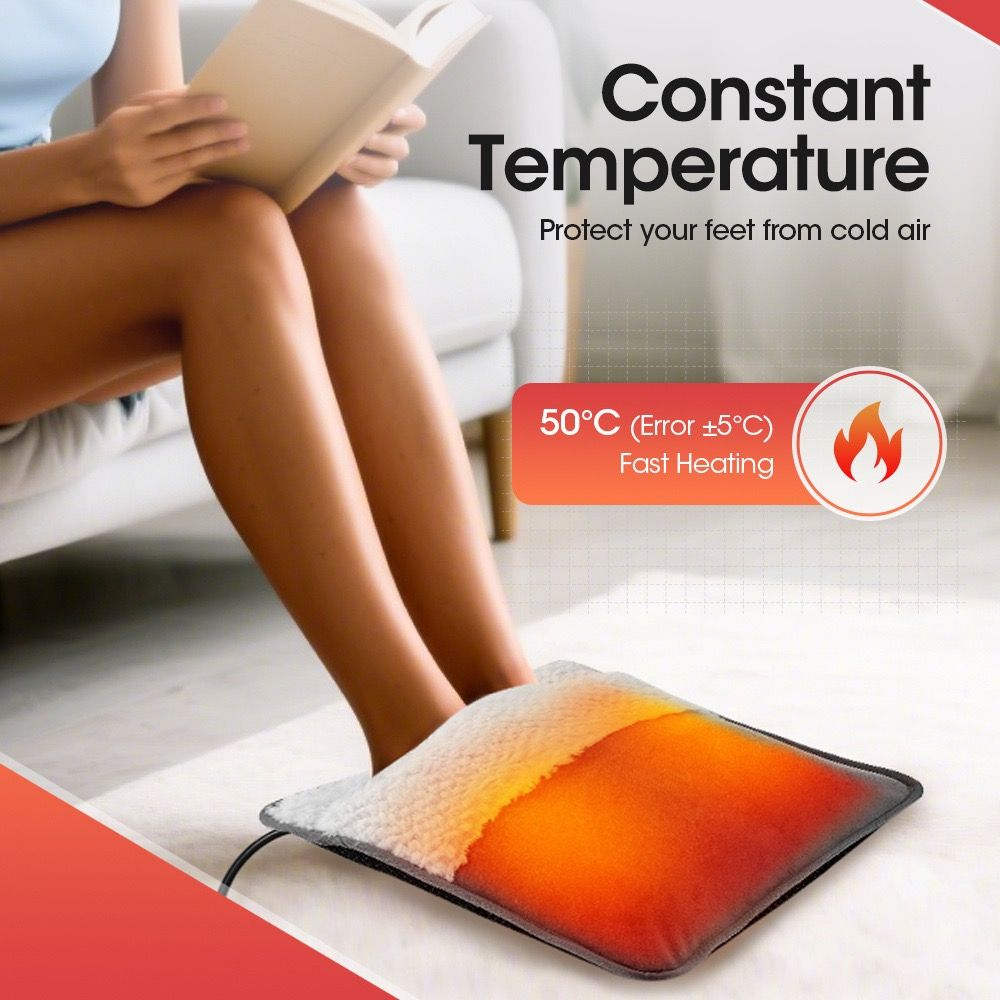 USB Heated Foot Warmer Pad – Ultra-Soft Crystal Velvet, Fast Heating & Constant 50°C, Portable for Home Office Car, Use with Power Bank Computer USB Ports, Multi-Purpose Warmth for Feet Knees Shoulders (Grey)