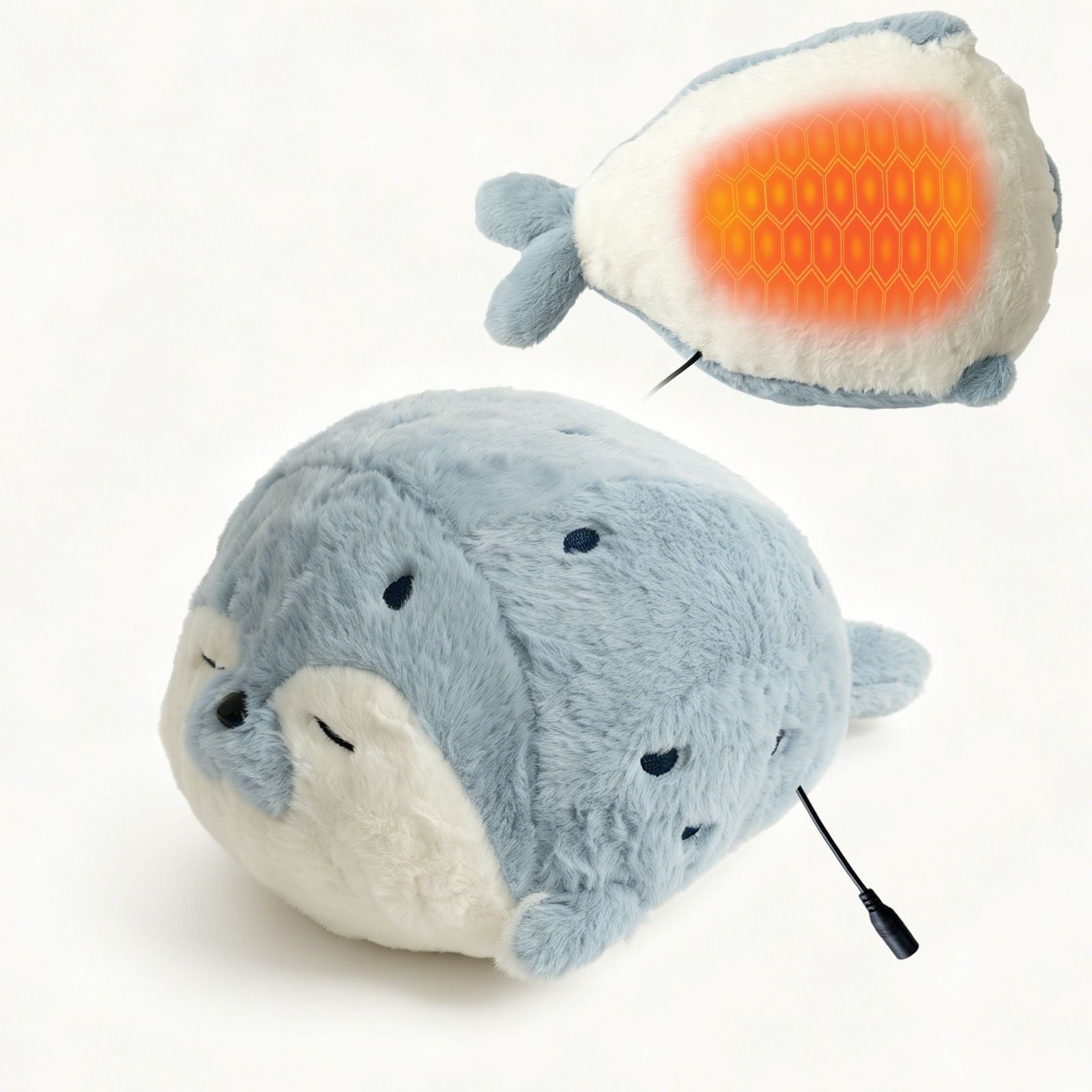 USB Heated Seal Plush Pillow with Temperature Control & Timer – Soft Fleece Warming Buddy for Bed, Couch, and Cozy Relaxation (Grey)