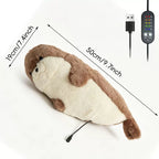 USB Heated Seal Plush Pillow with Temperature Control & Timer – Soft Fleece Warming Buddy for Bed, Couch, and Cozy Relaxation (Lying Seal Plush(Blue))