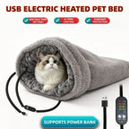 Heated Pet Bed with USB Power, Foldable Cat Dog Sleeping Bag with Soft Fleece, Adjustable Temperature Control and Timer, Ideal for Travel and Home Use (Grey)