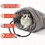 Heated Pet Bed with USB Power, Foldable Cat Dog Sleeping Bag with Soft Fleece, Adjustable Temperature Control and Timer, Ideal for Travel and Home Use (Grey)