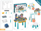 Multifunctional Kids Building Block Table Set with Storage, Compatible with 3-6 Year Olds, Includes Chair and 88-380PCS Colorful Bricks, Ideal for Learning, Drawing, Sand & Water Play (300PCS)